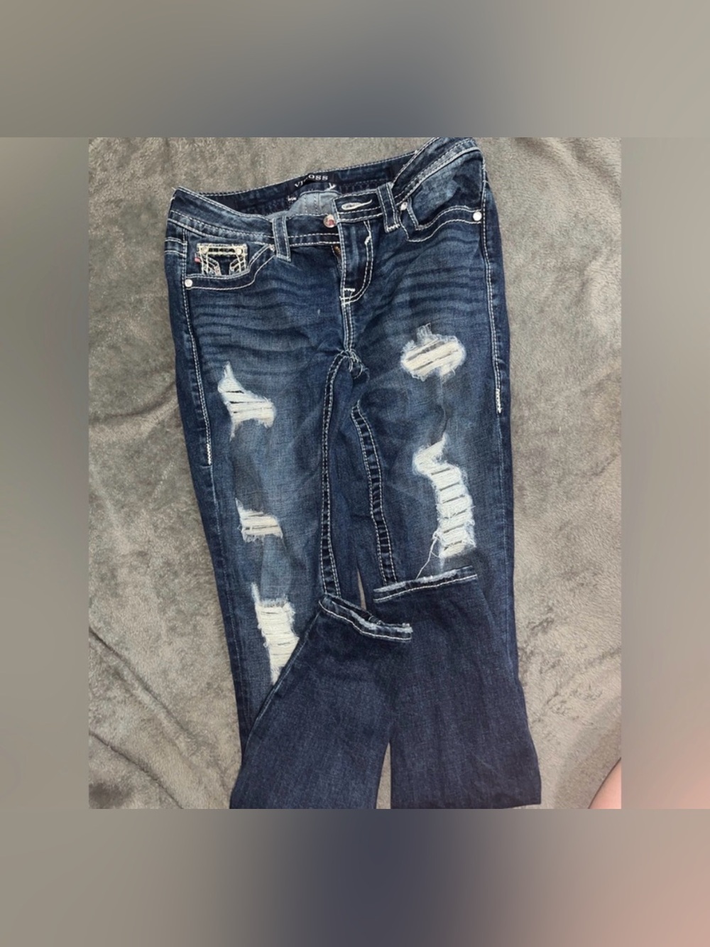 Vigoss Dark Blue Skinny Jeans with Embroidered Back Pocket - Picture 5 of 10